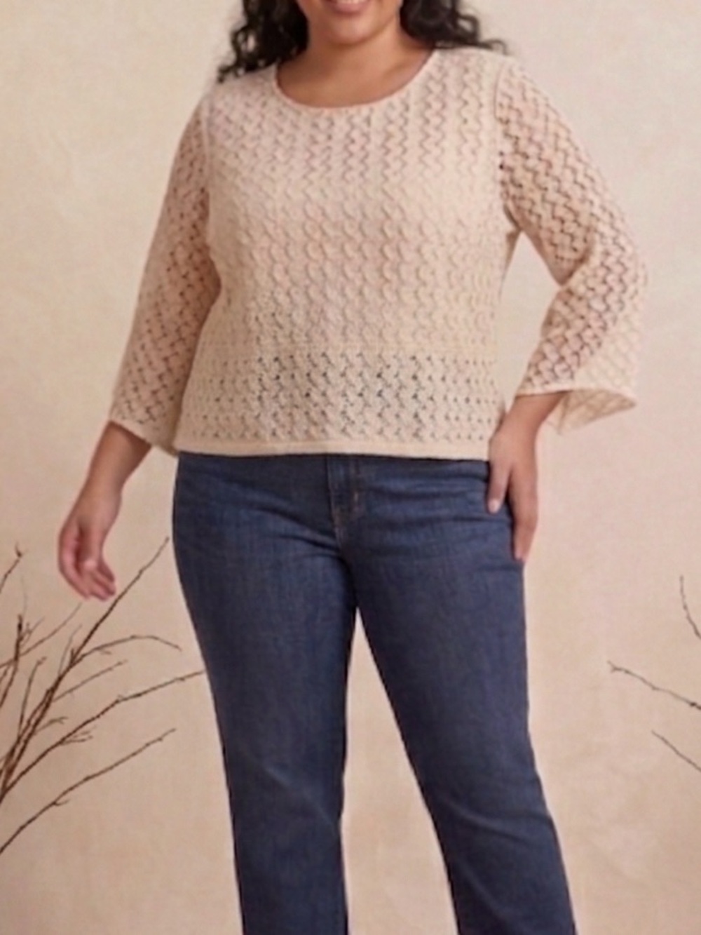 ROZ & ALI Beige Crochet Lace Boho Top Plus Size Boutique
Style XL